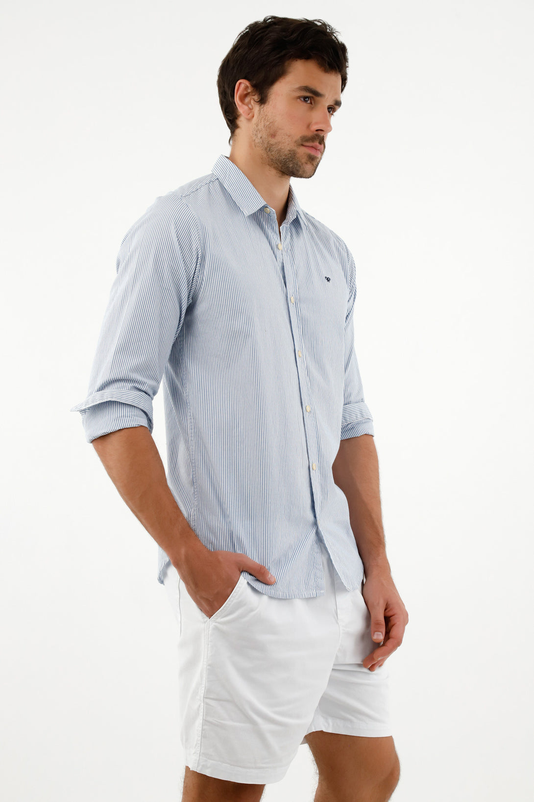 Camisa con diseño a rayas azul para hombre