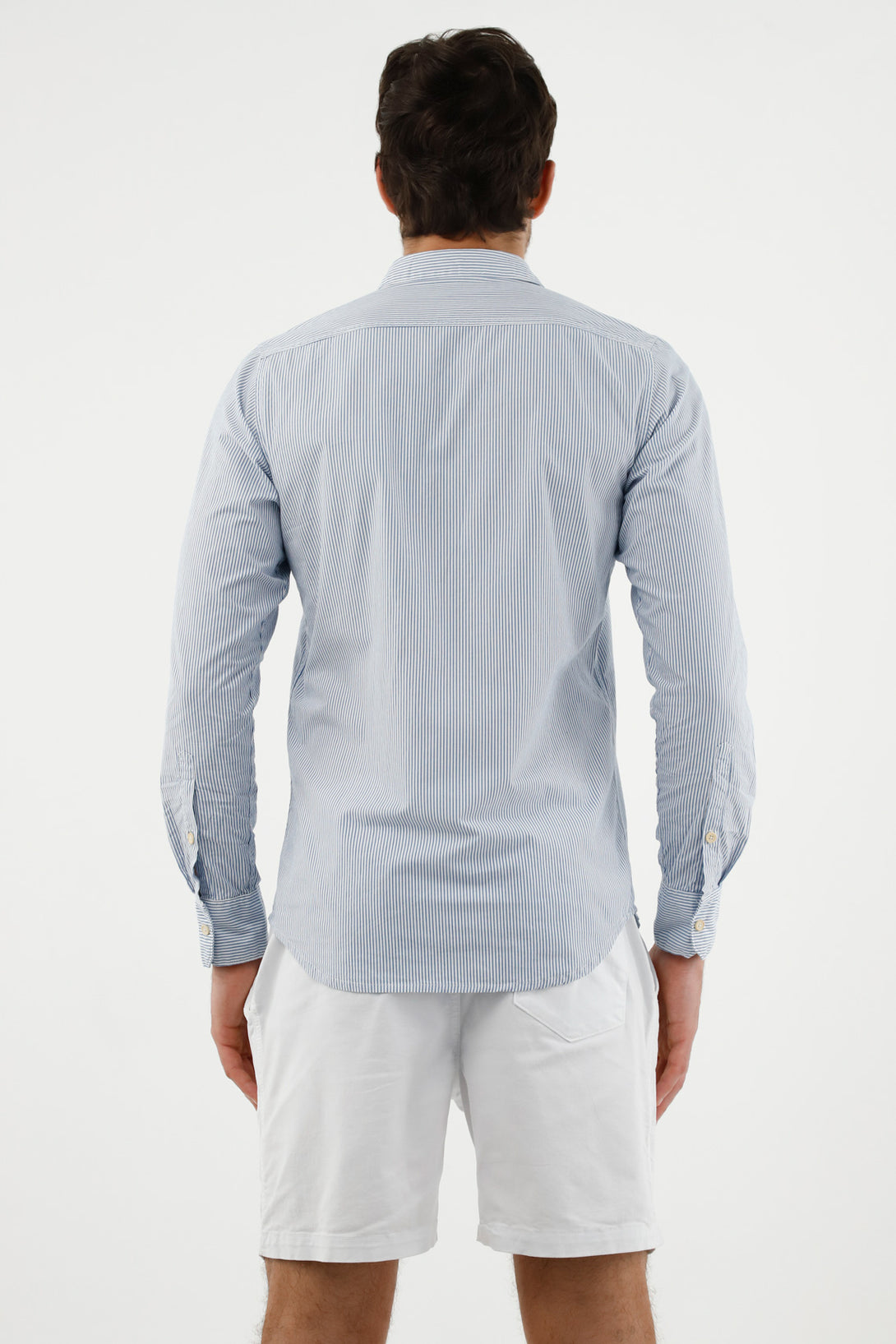 Camisa con diseño a rayas azul para hombre