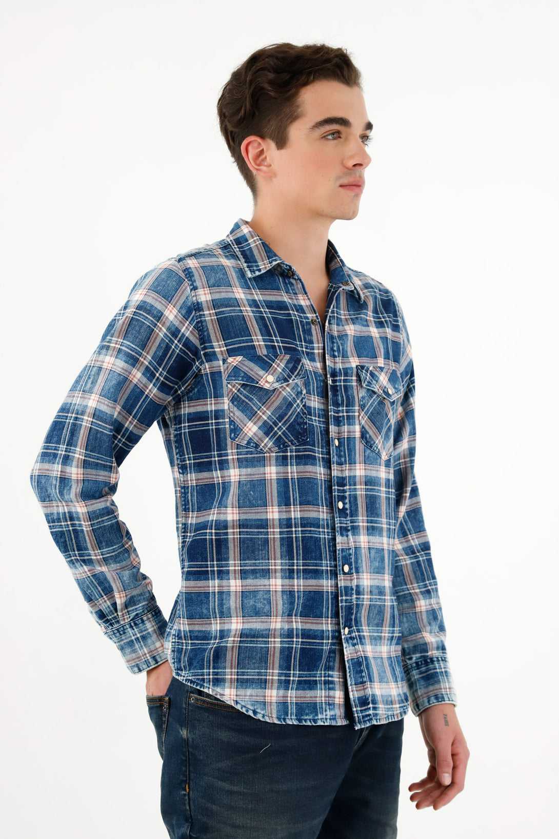 Camisa leñadora azul para hombre