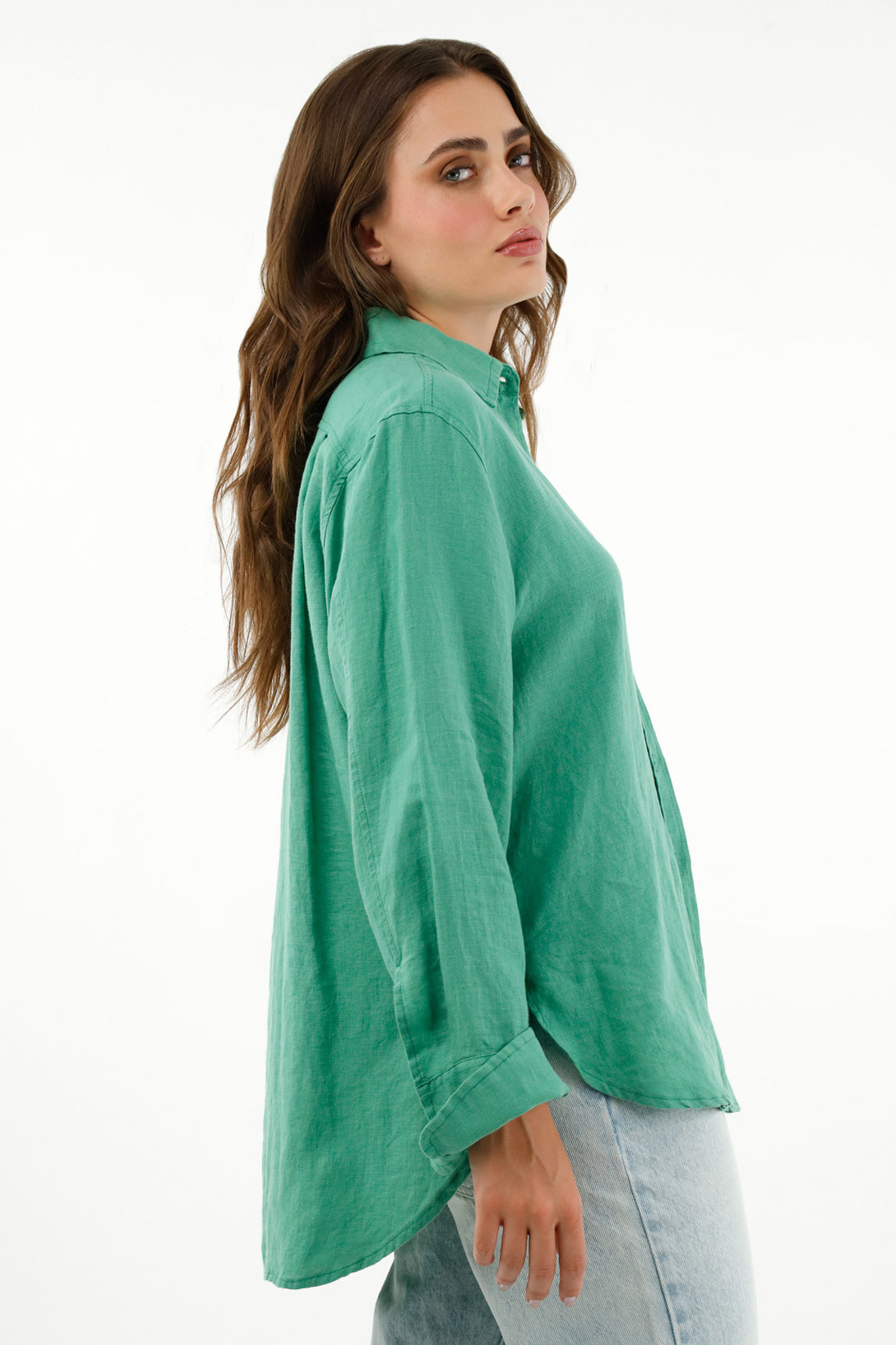 Camisa verde en lino para mujer