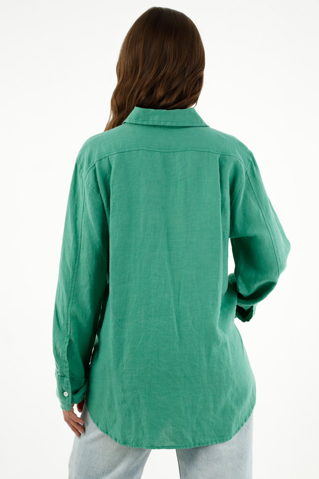 Camisa verde en lino para mujer