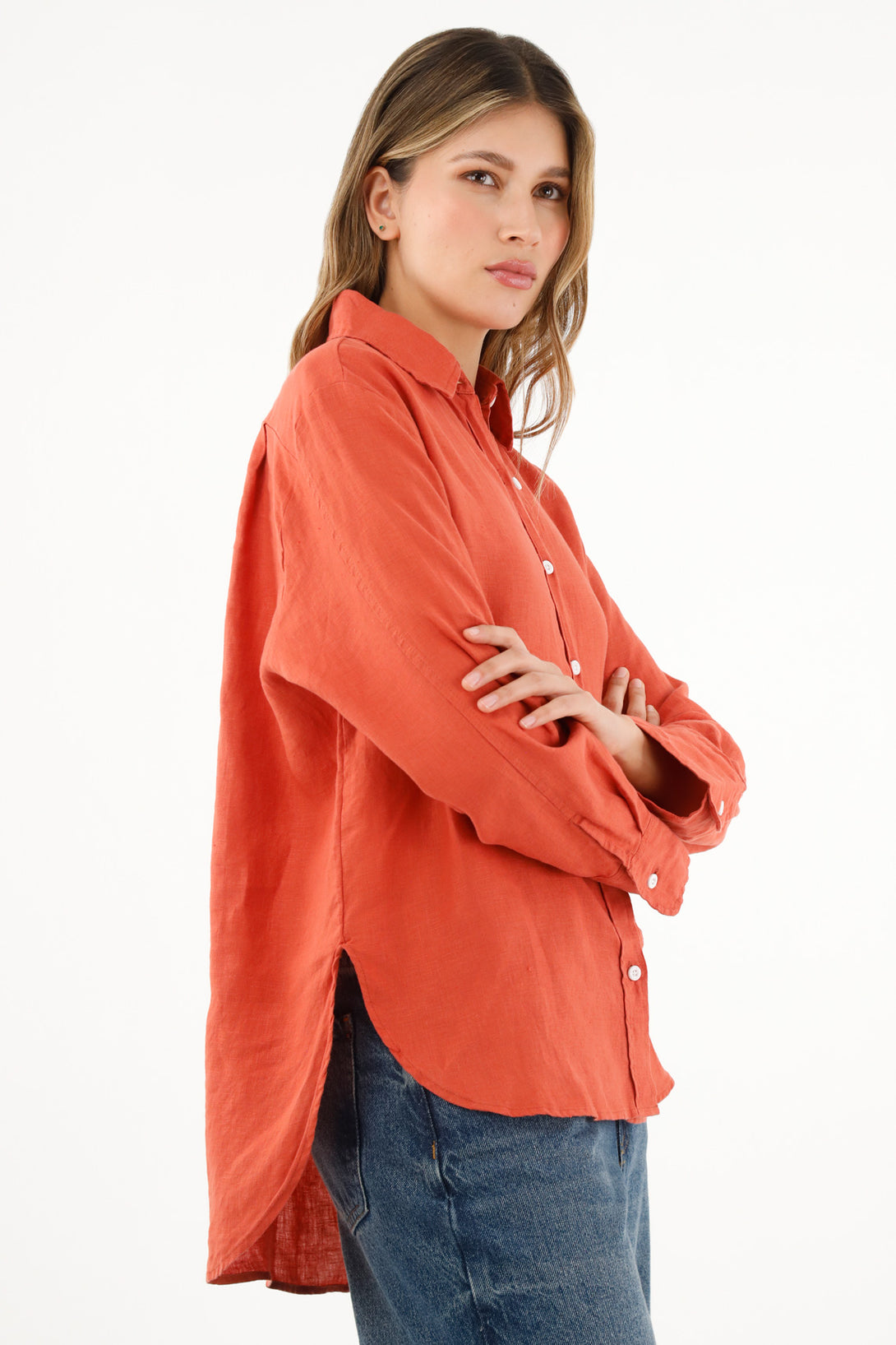 Camisa naranja en lino para mujer