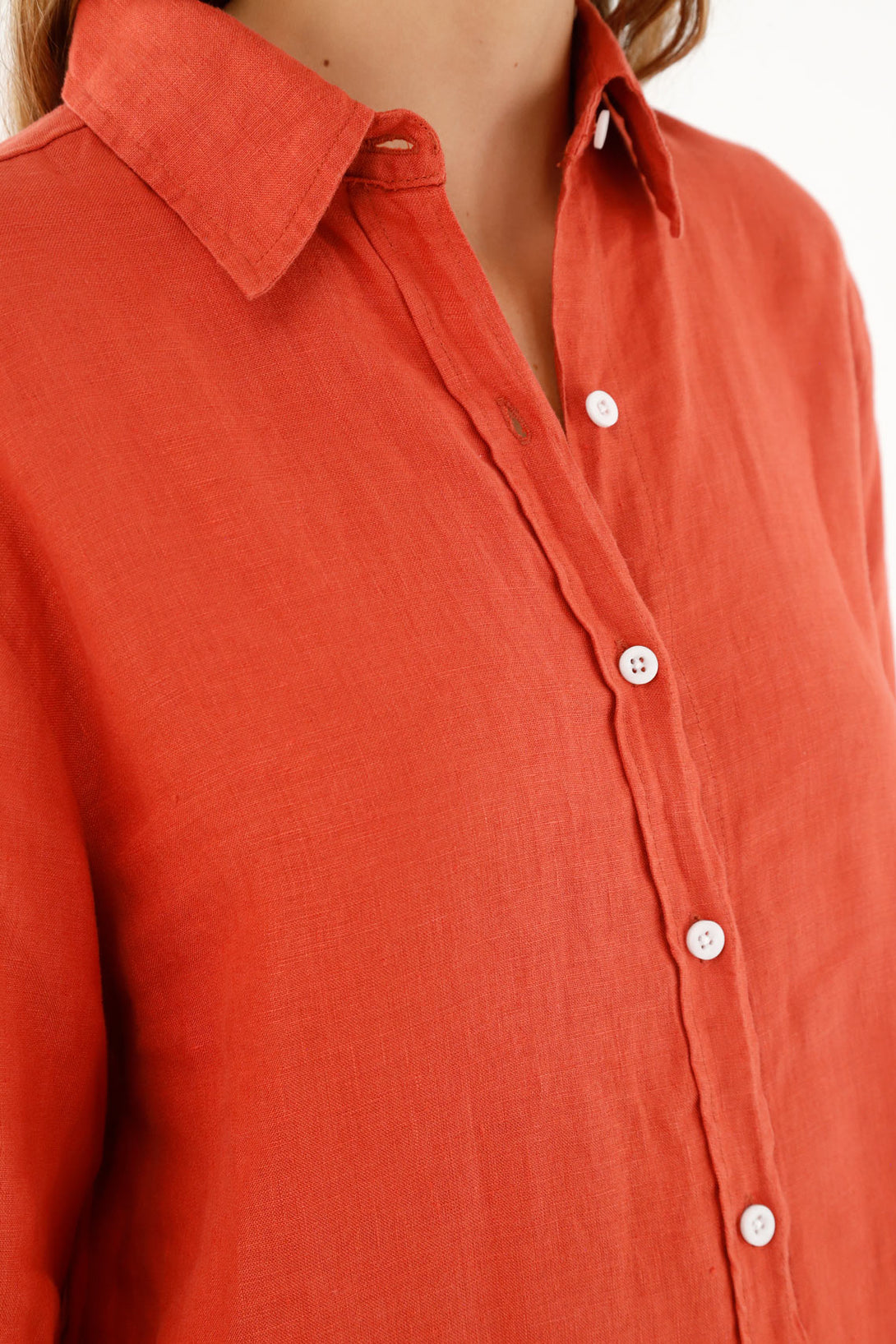 Camisa naranja en lino para mujer