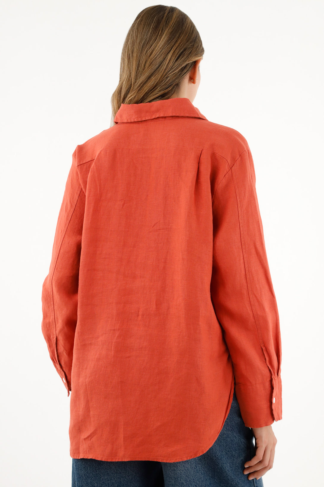 Camisa naranja en lino para mujer