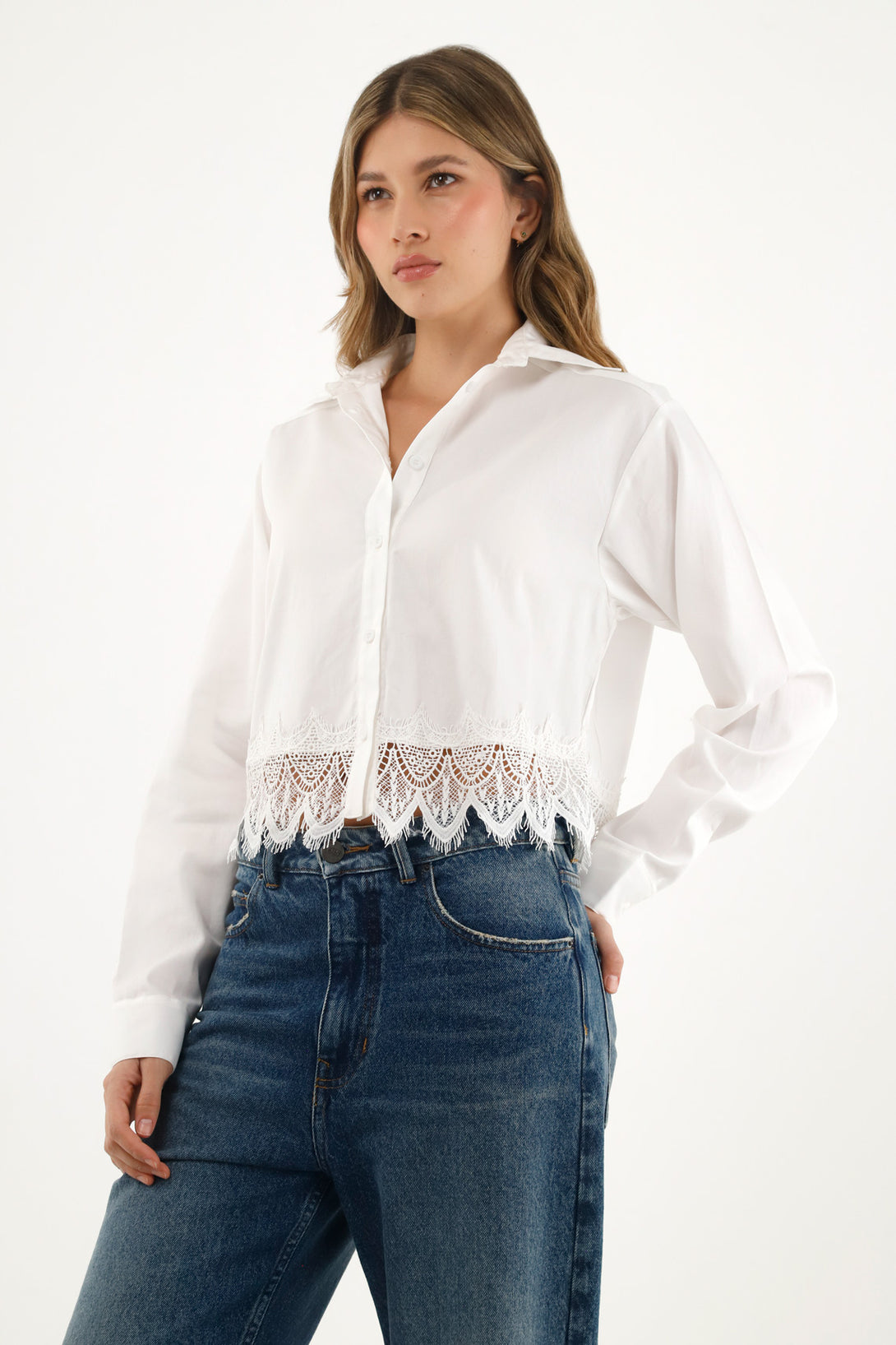 Camisa blanca manga larga para mujer