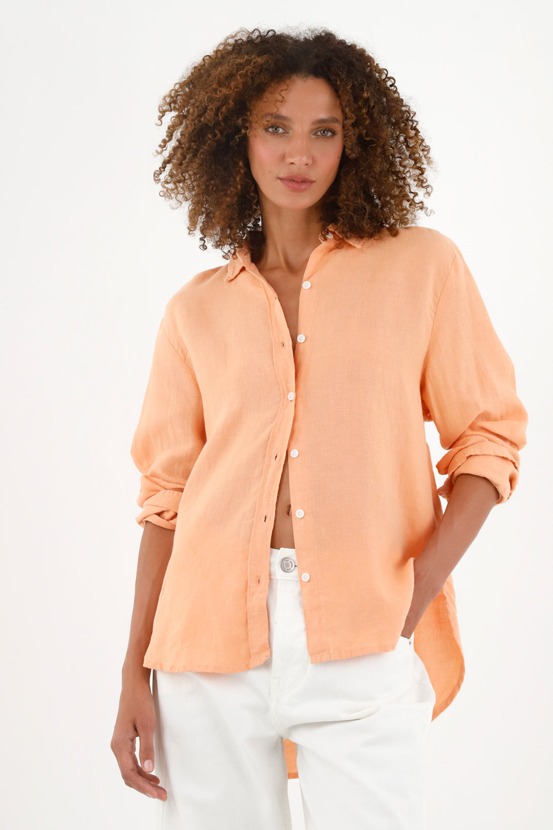 Camisa en lino naranja para mujer