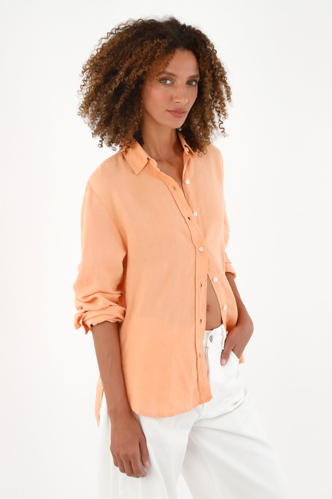 Camisa en lino naranja para mujer