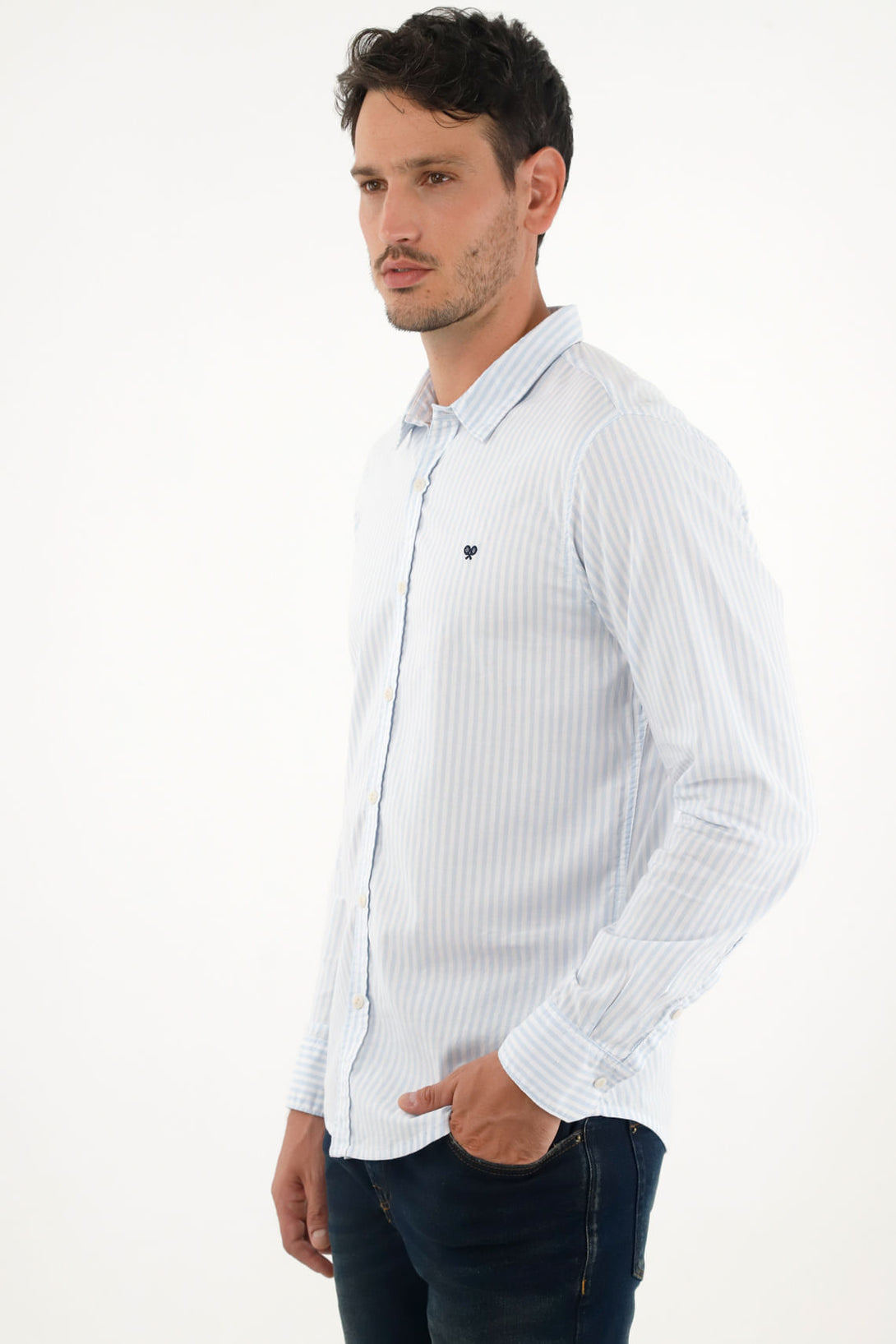 Men's Blue Pre-Dyed Striped Shirt