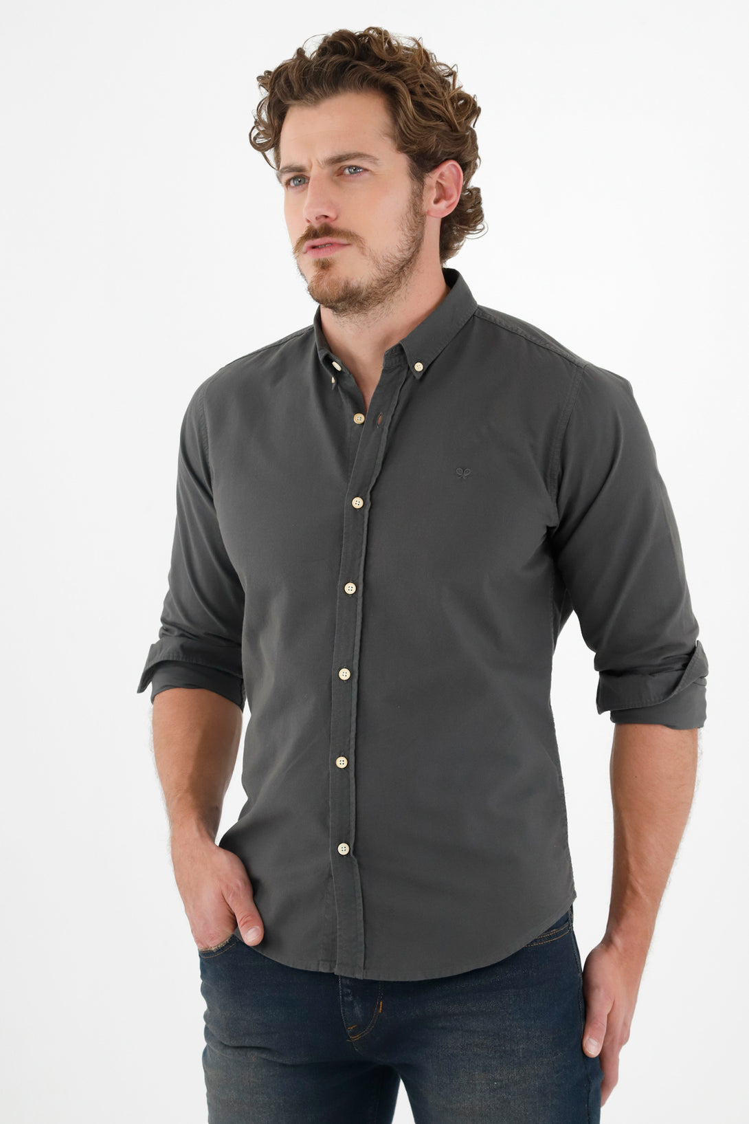 Camisa manga larga gris para hombre