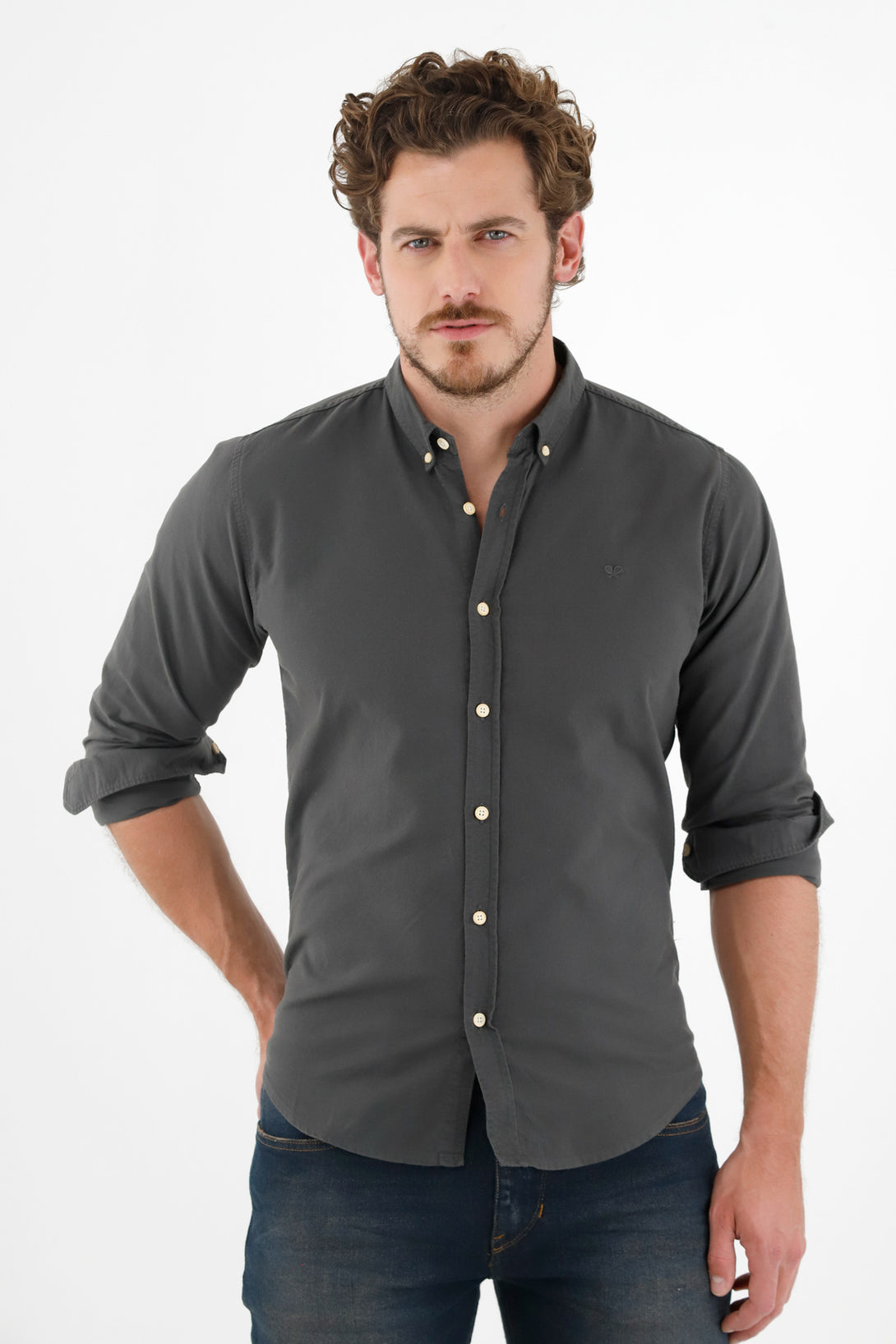 Camisa manga larga gris para hombre