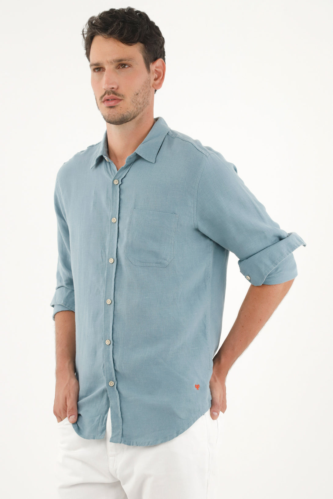 Camisa azul en 100% lino para hombre