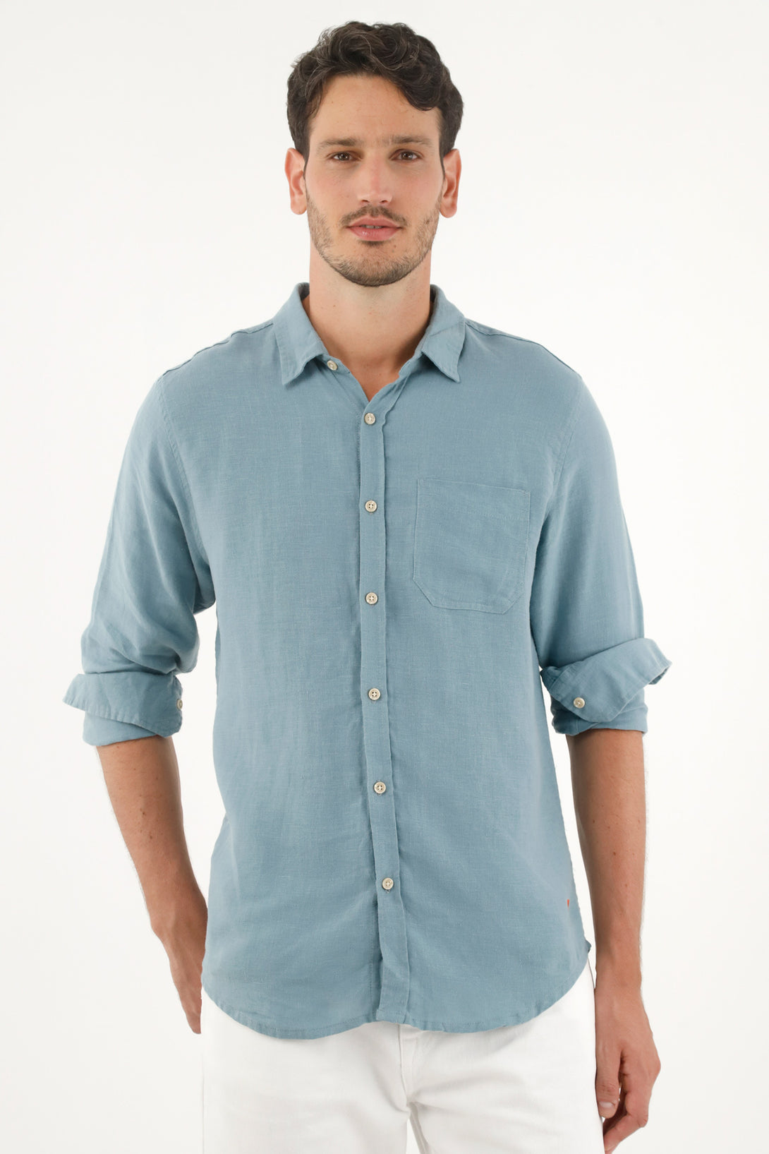 Camisa azul en 100% lino para hombre