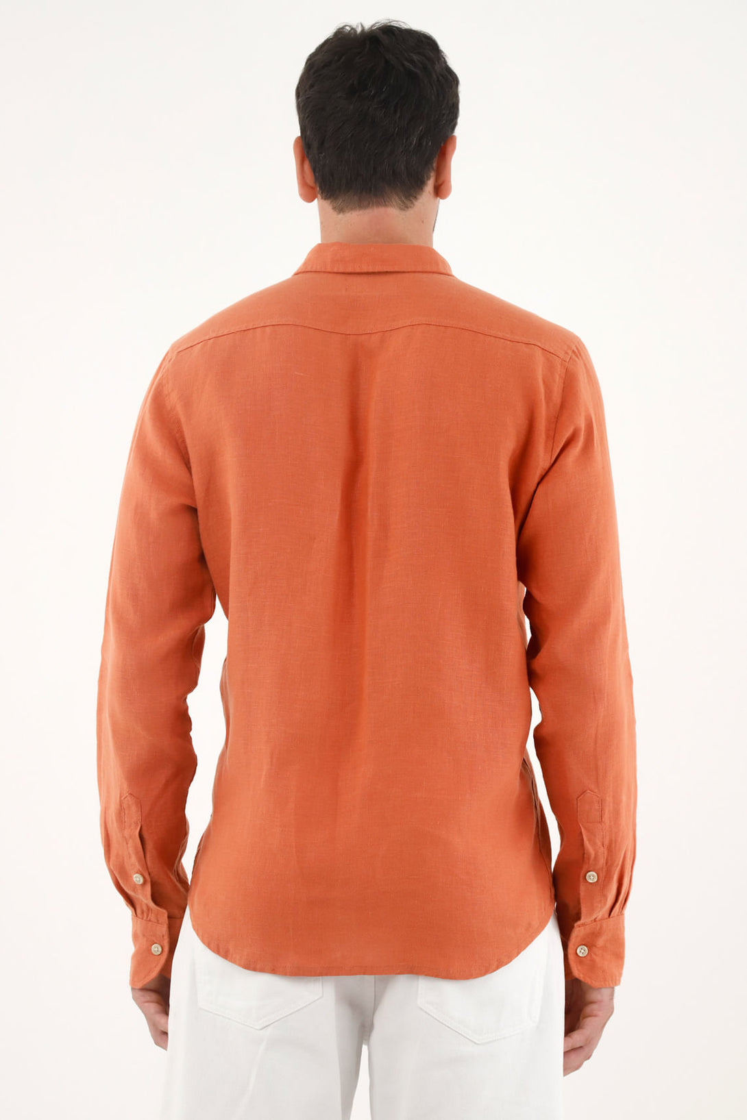 Men's Orange 100% Linen Shirt