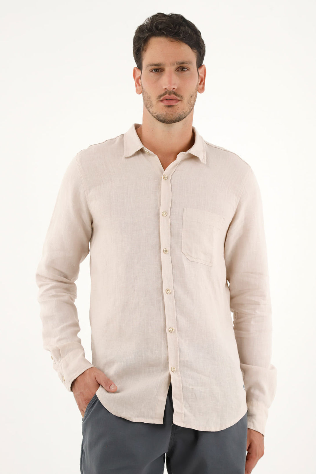 Men's Ecru 100% Linen Shirt