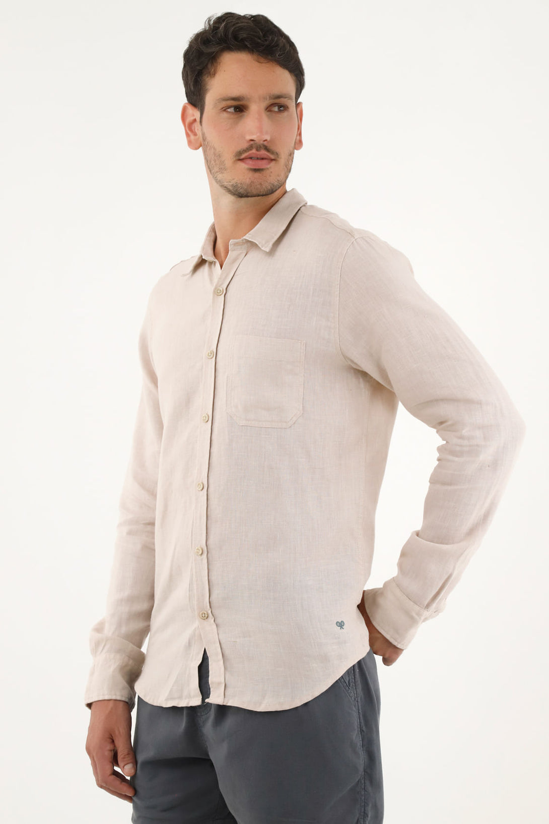 Men's Ecru 100% Linen Shirt