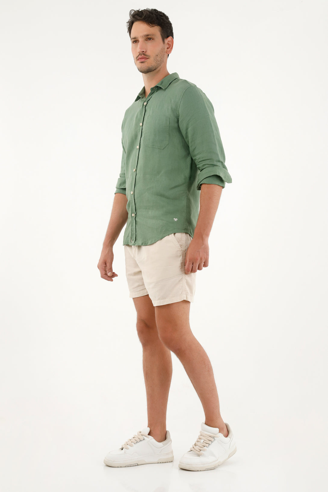 Men's Green 100% Linen Shirt