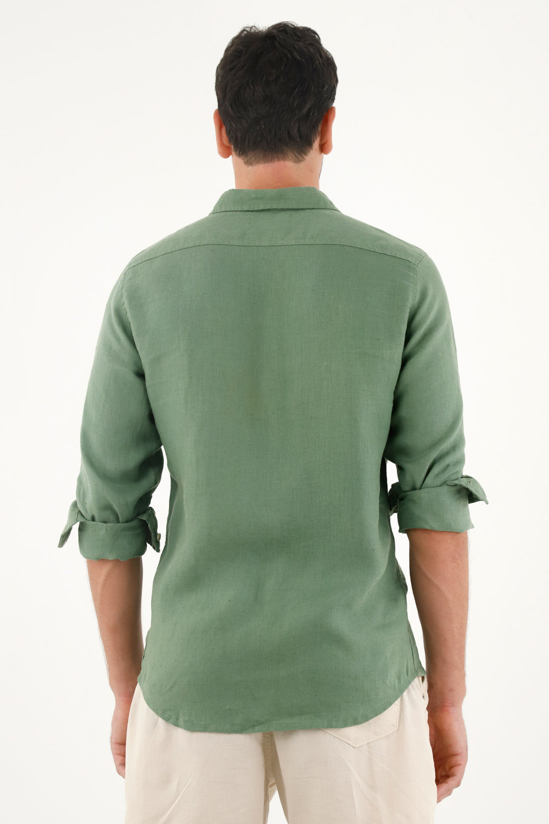 Camisa verde en 100% lino para hombre