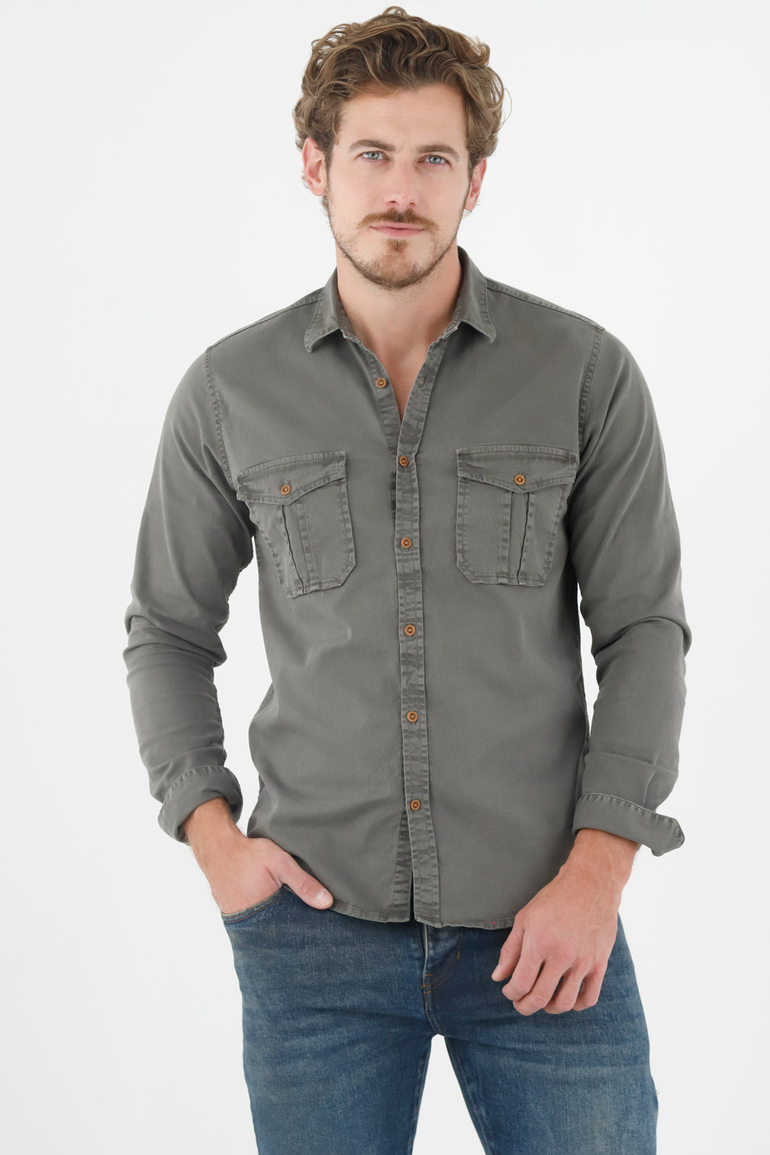 Camisa manga larga verde para hombre