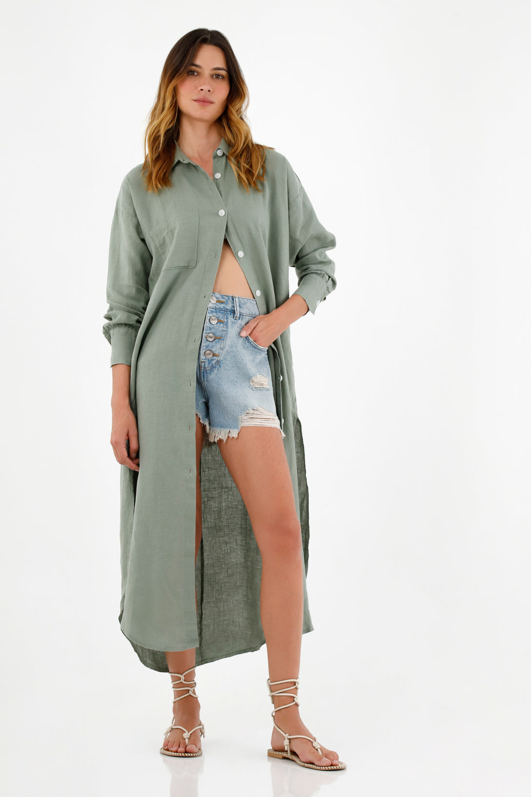 Camisa verde tipo kimono para mujer