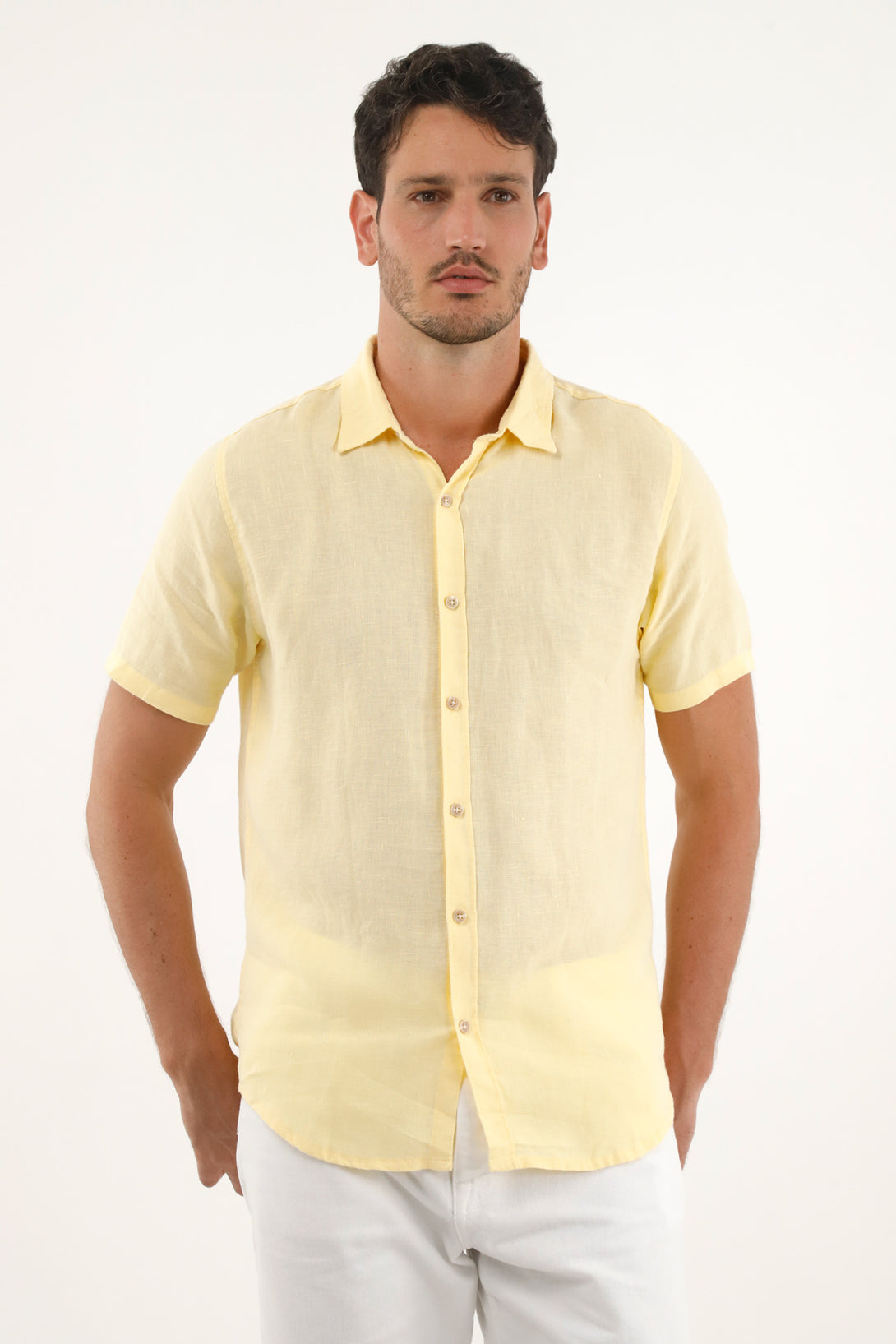 Men's Yellow 100% Linen Shirt