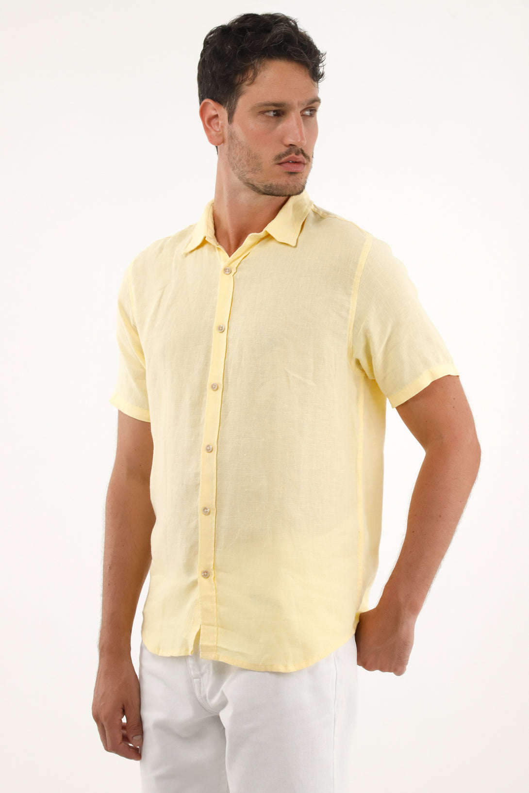 Men's Yellow 100% Linen Shirt