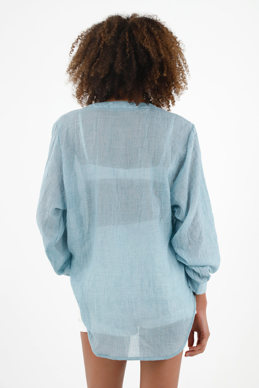 Camisa azul con transparencia para mujer