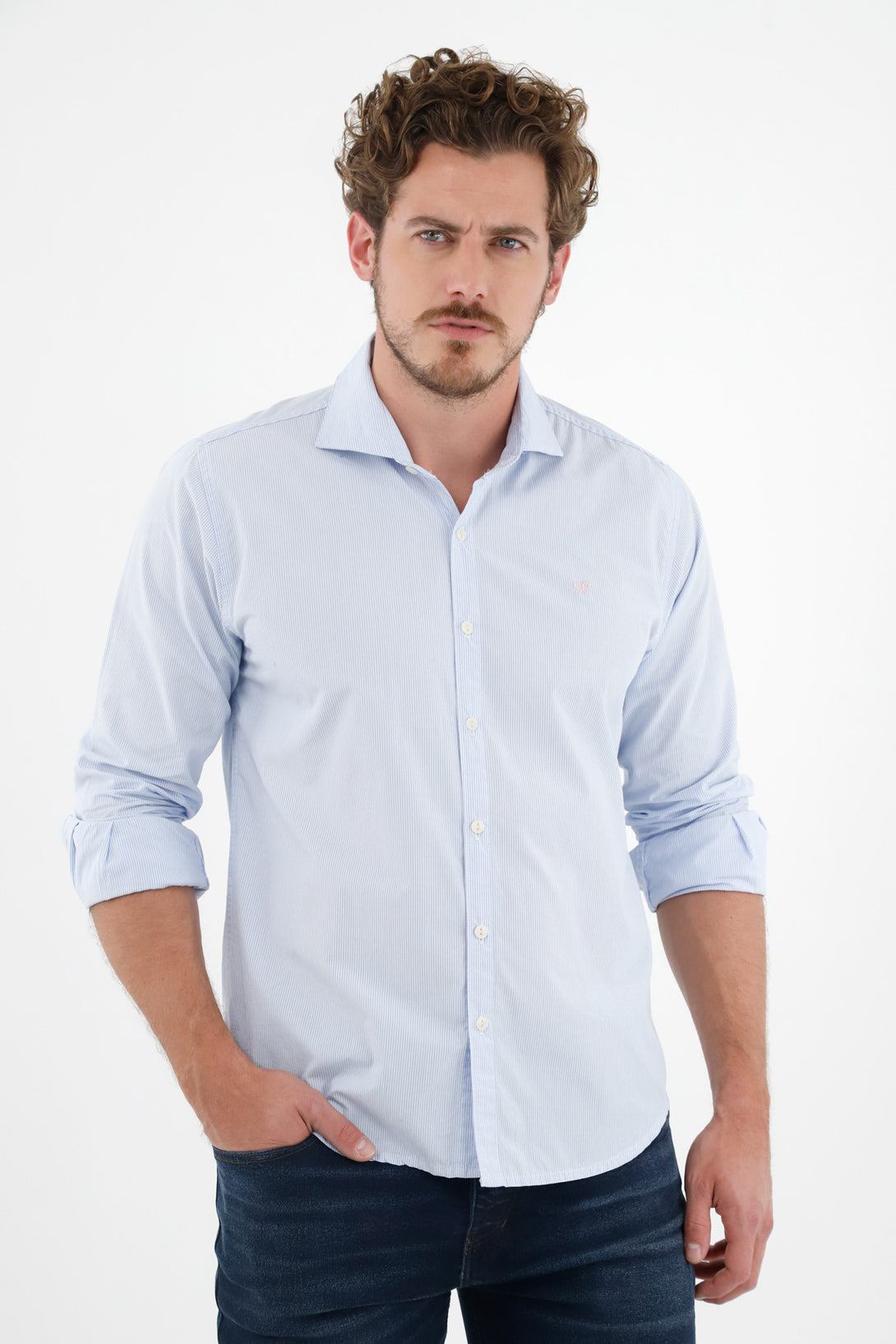 Camisa clásica azul para hombre