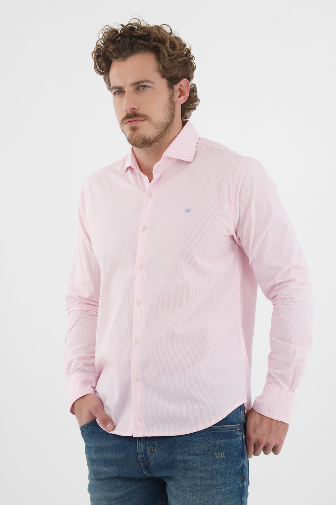 Camisa manga larga rosada para hombre