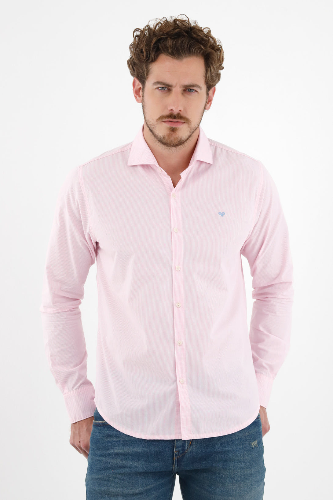 Camisa manga larga rosada para hombre