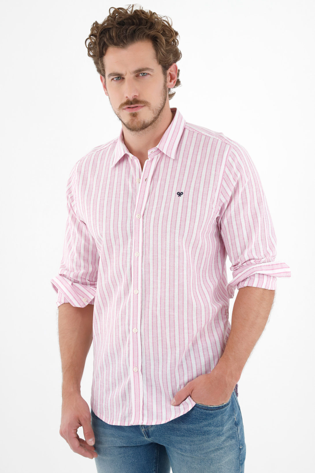 Men's Pink Pre-dyed Striped Shirt