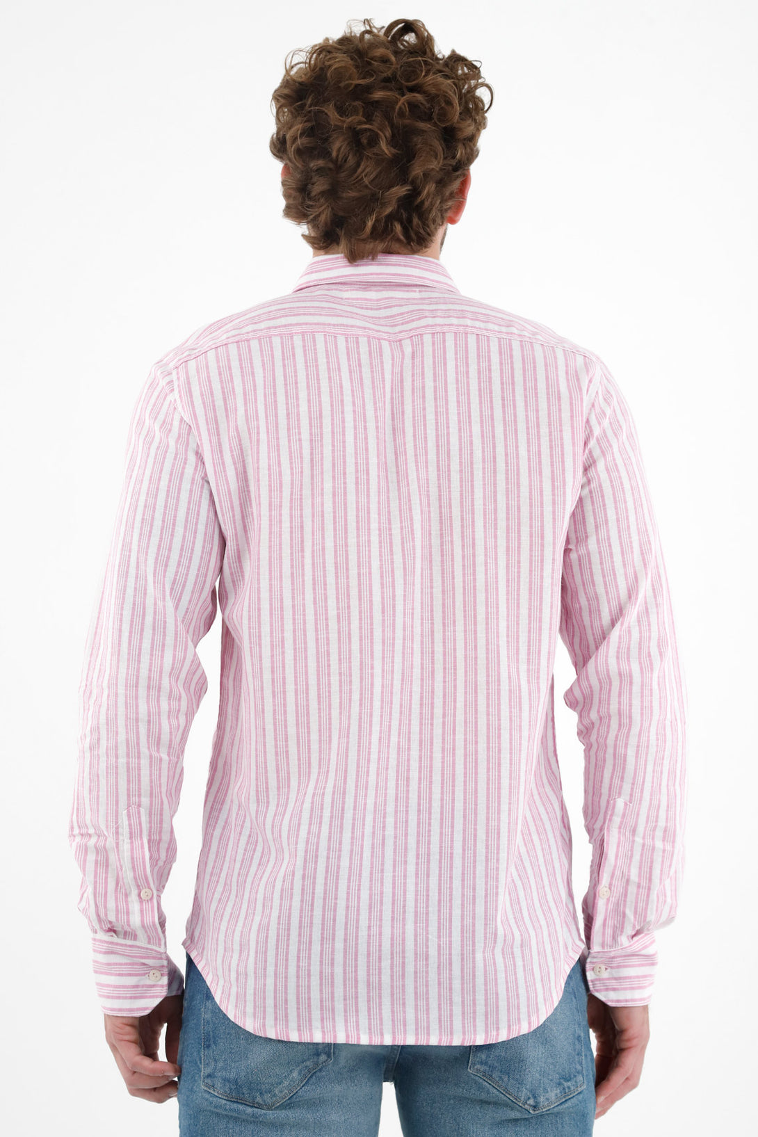 Men's Pink Pre-dyed Striped Shirt