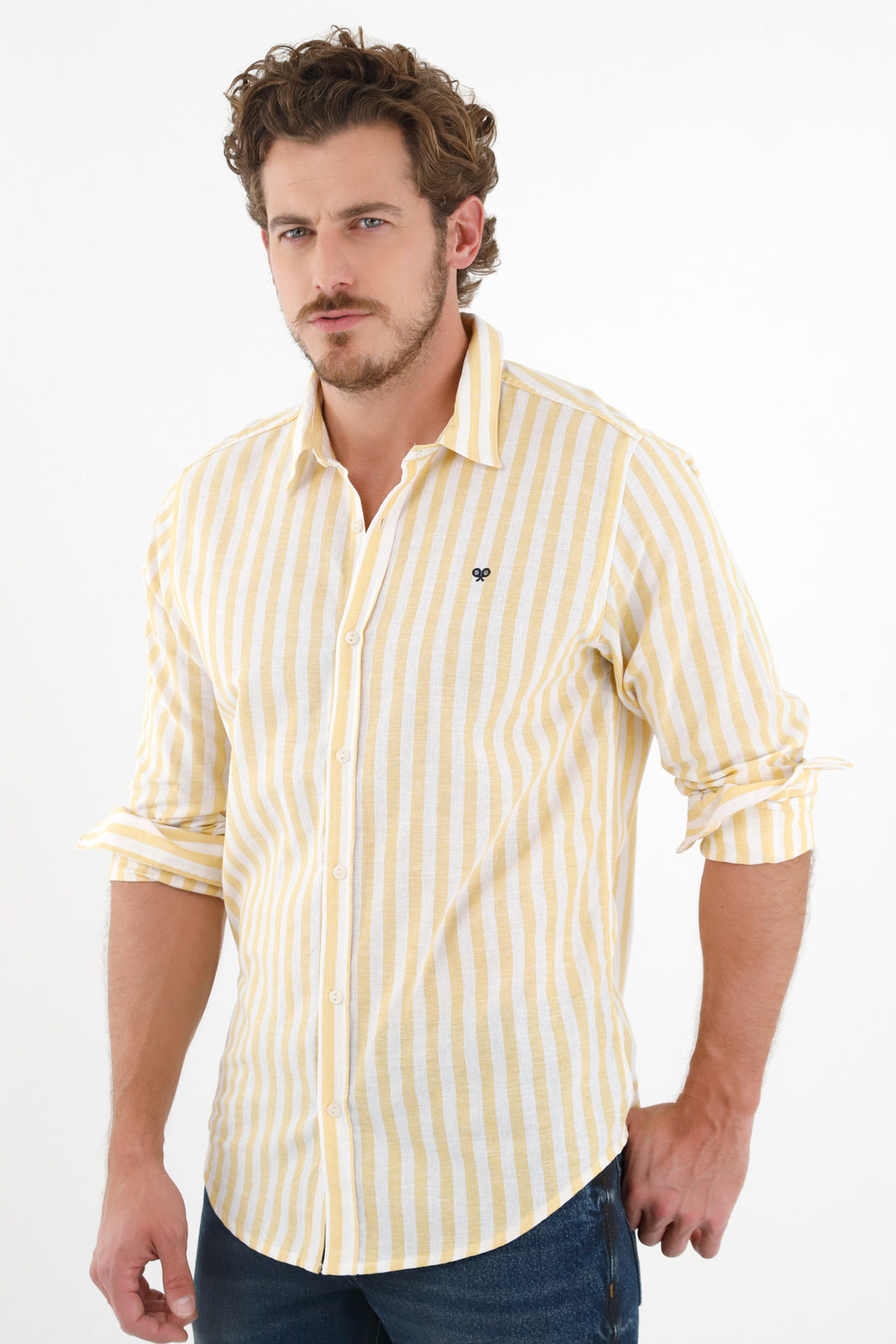 Men's Yellow Pre-dyed Striped Shirt