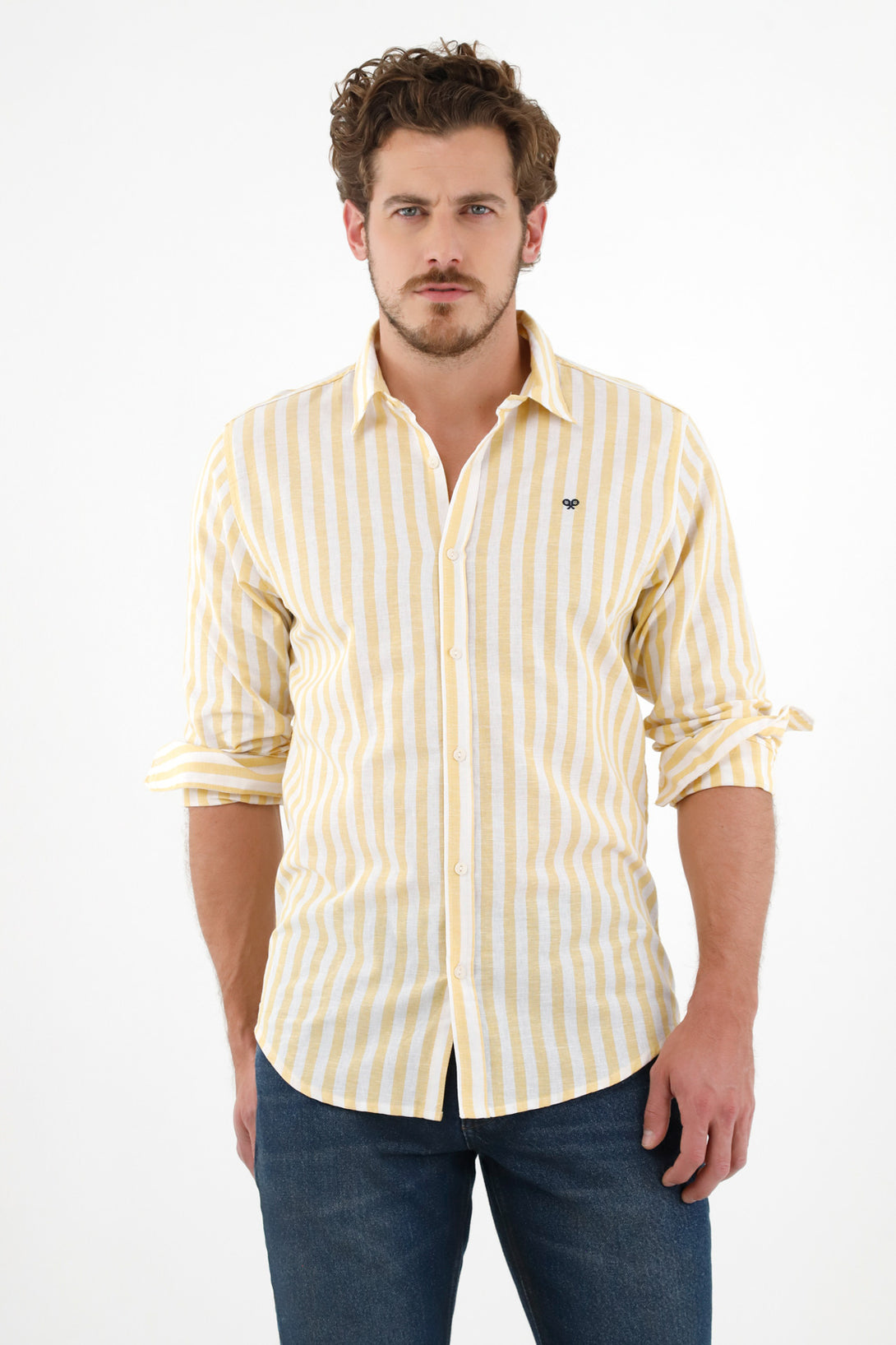 Men's Yellow Pre-dyed Striped Shirt