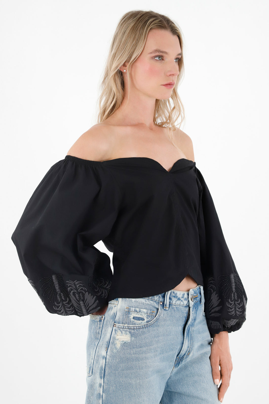 Women's Black Embroidered Shirt