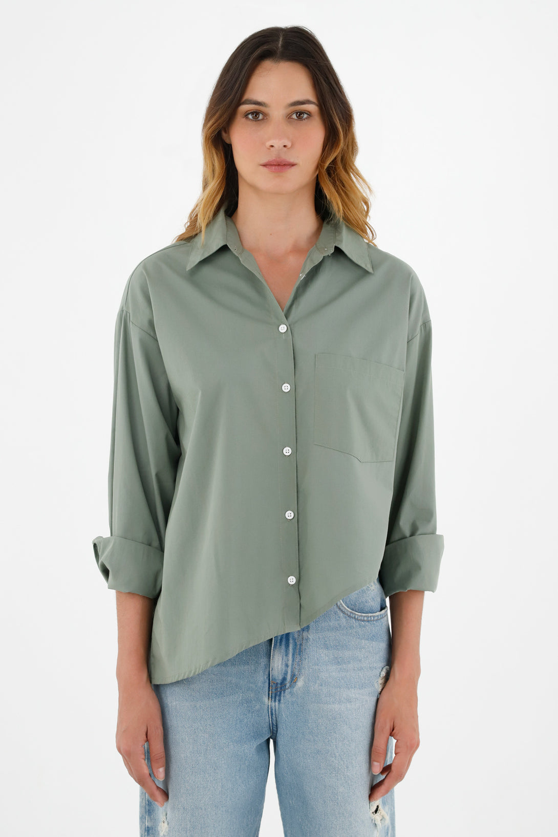 Camisa manga larga verde para mujer