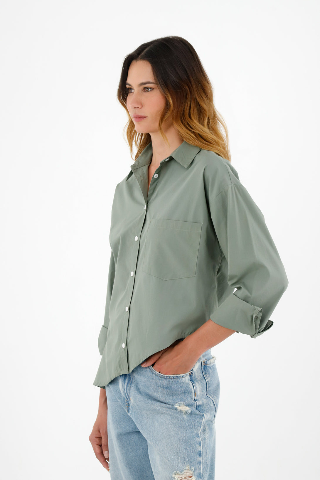 Camisa manga larga verde para mujer