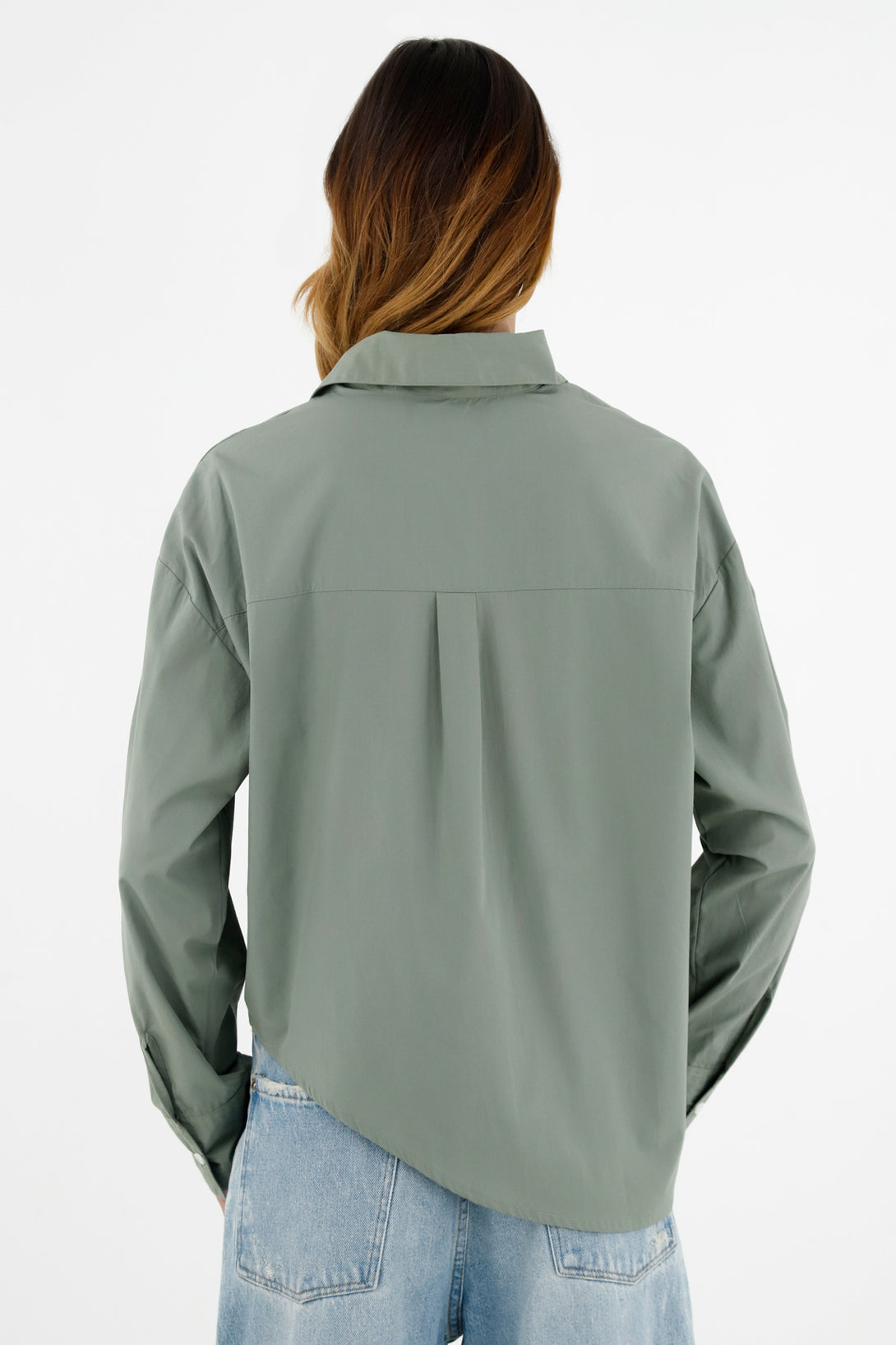 Camisa manga larga verde para mujer