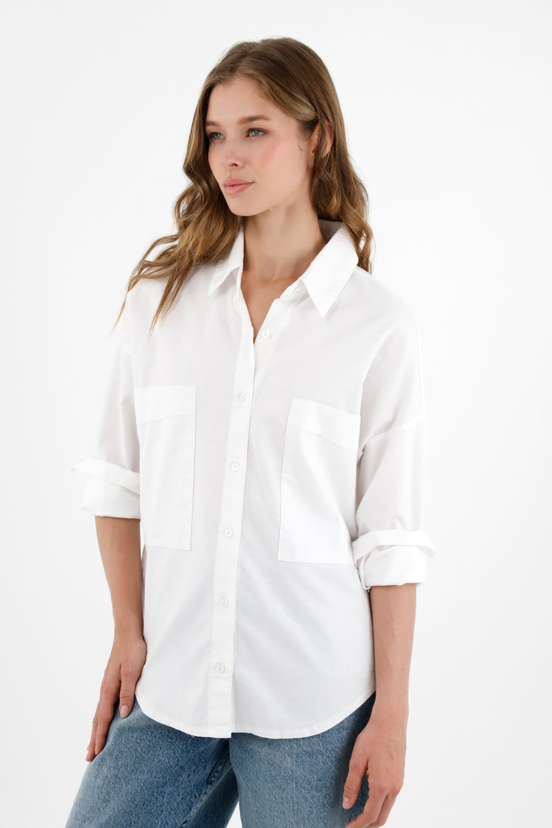 Women's White Shirt with Maxi Patch Pockets