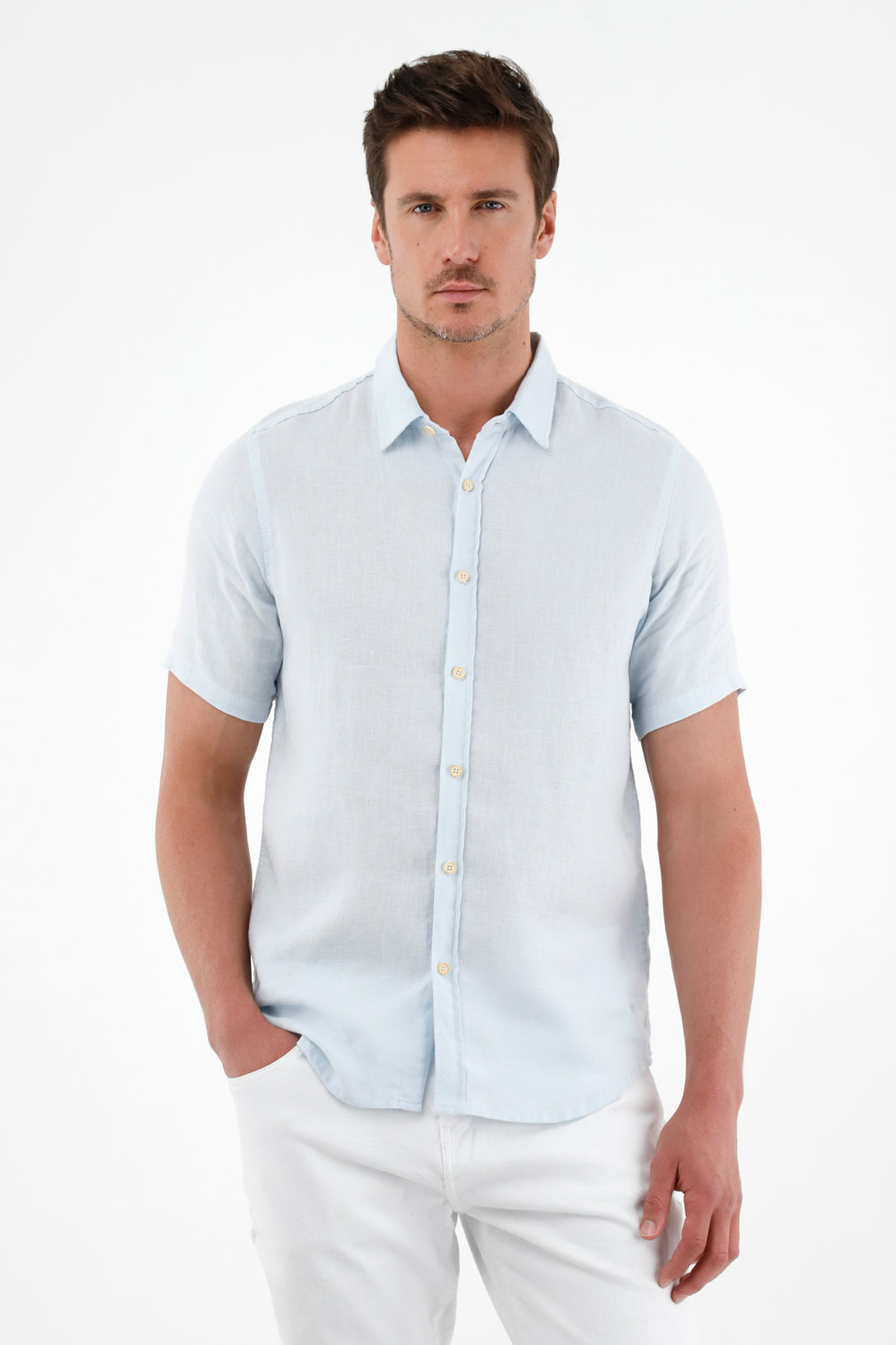 Camisa en lino azul para hombre