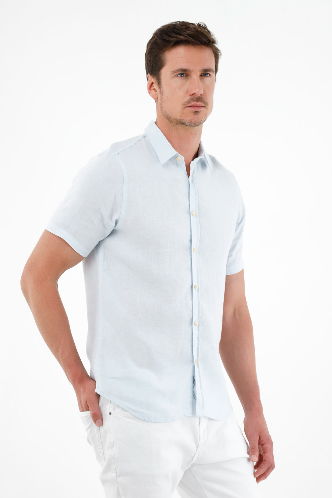 Camisa en lino azul para hombre