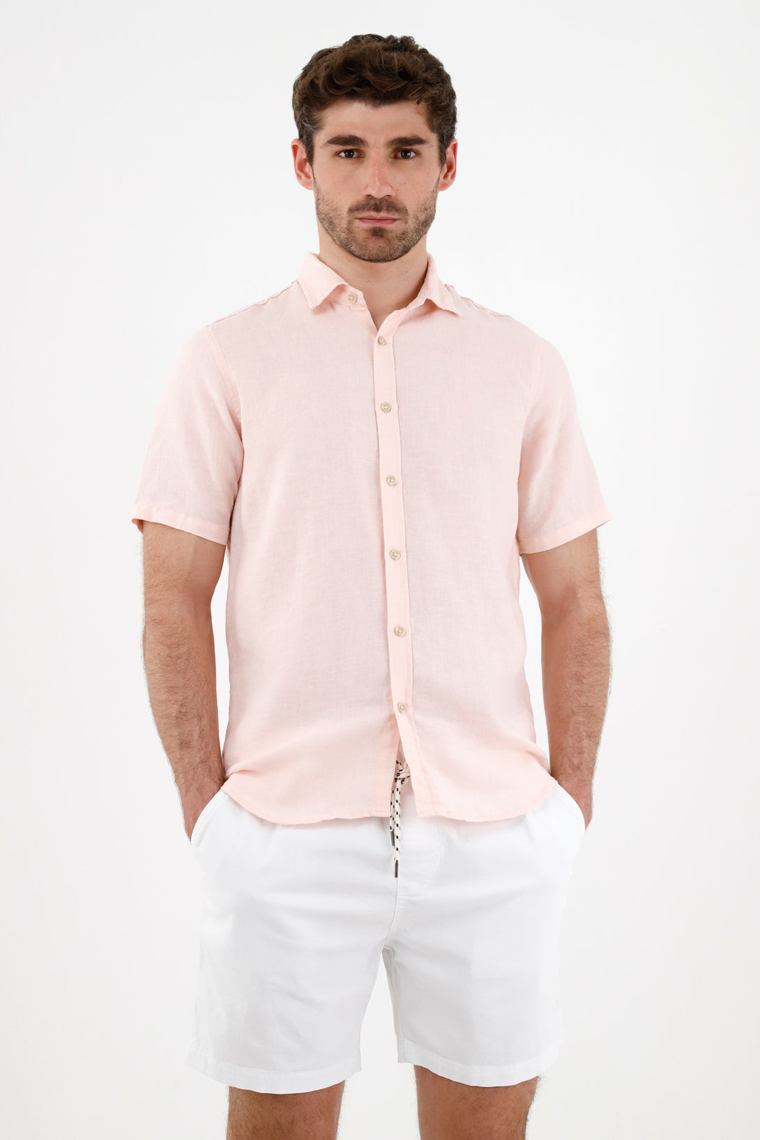 Camisa en lino rosada para hombre