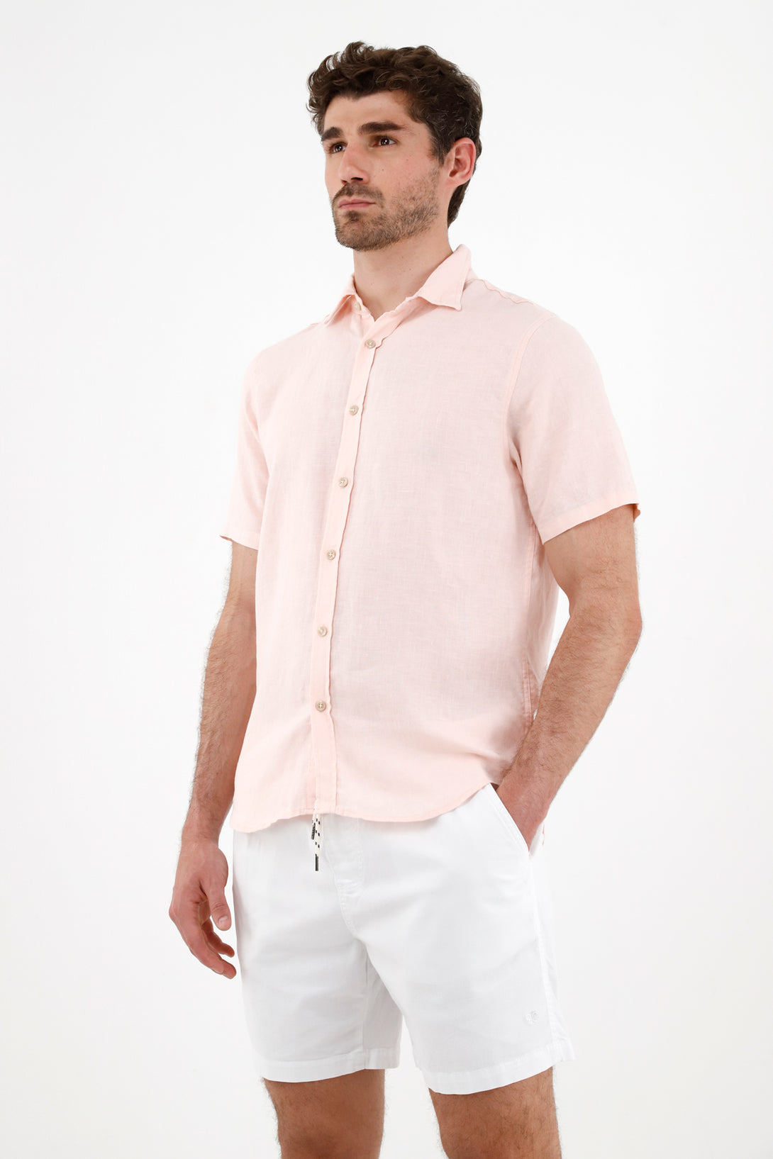 Camisa en lino rosada para hombre