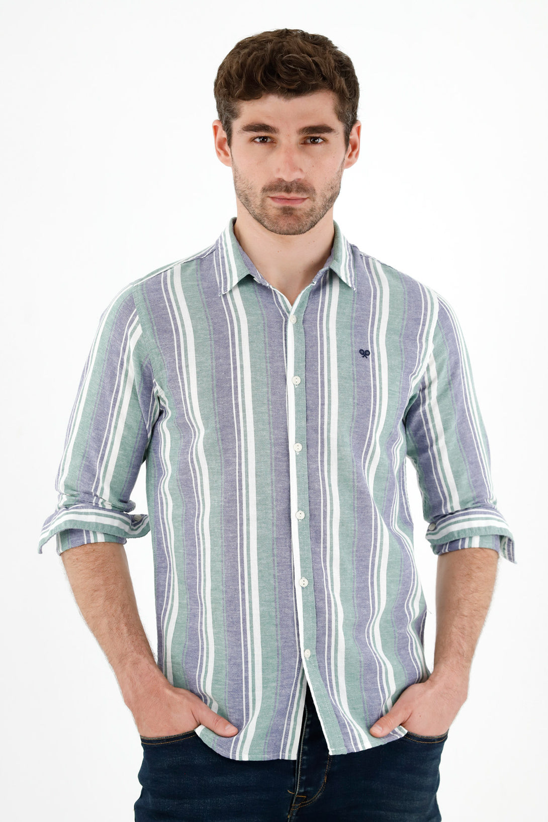 Camisa multicolor con diseño a rayas para hombre