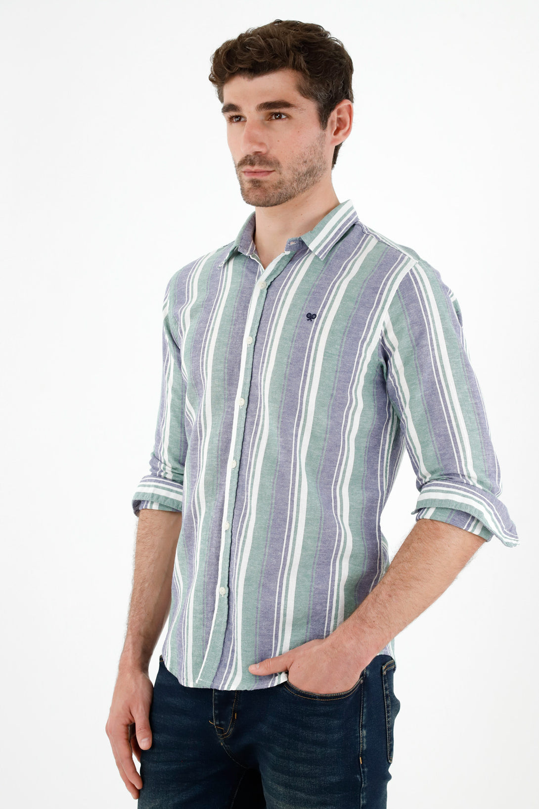 Camisa multicolor con diseño a rayas para hombre