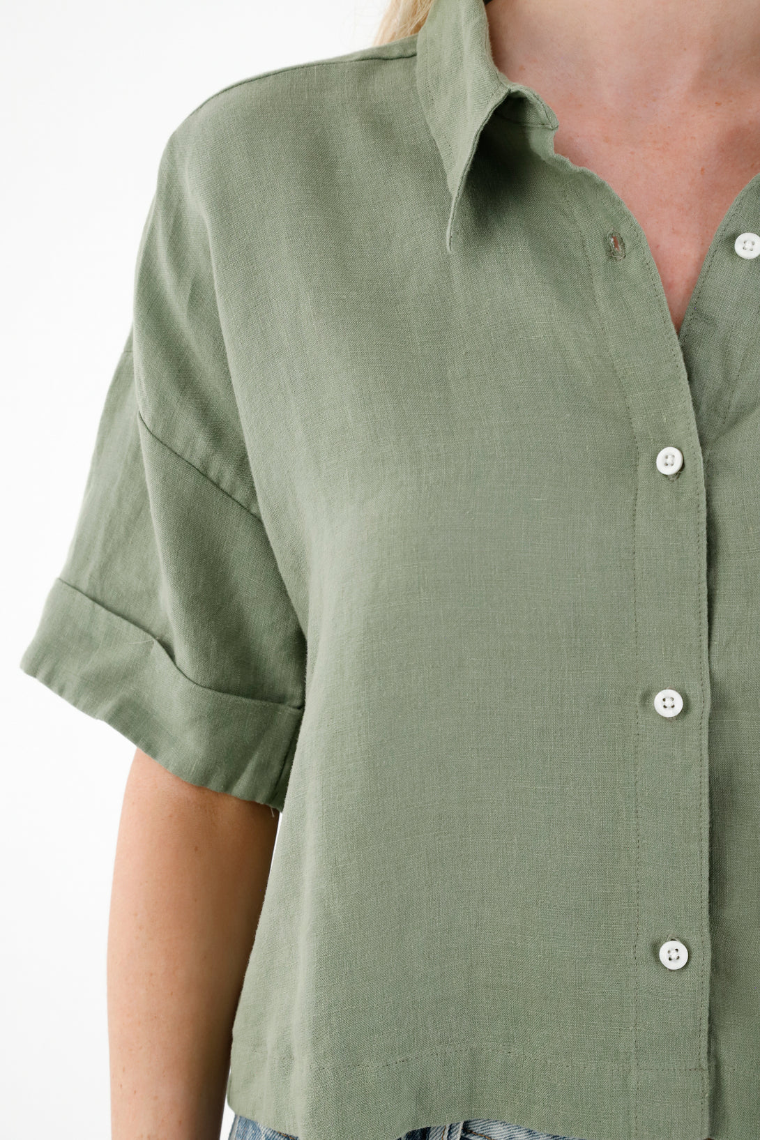 Women's Green 100% Linen Shirt