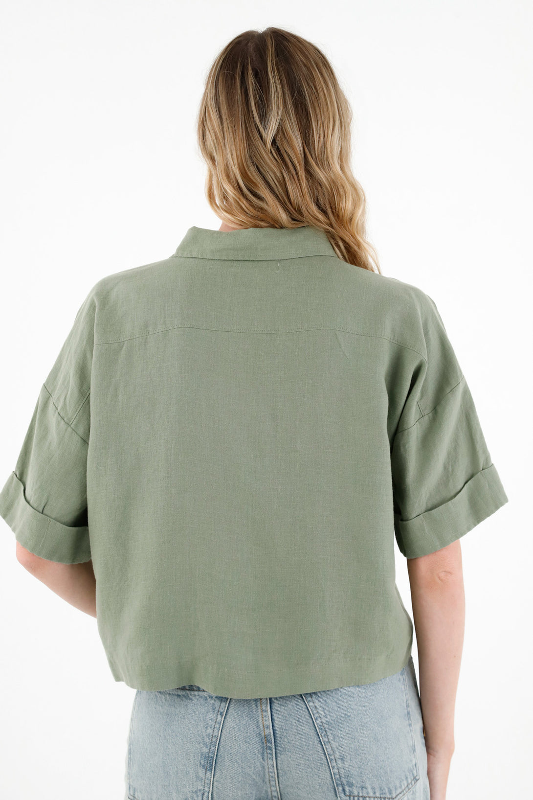 Women's Green 100% Linen Shirt