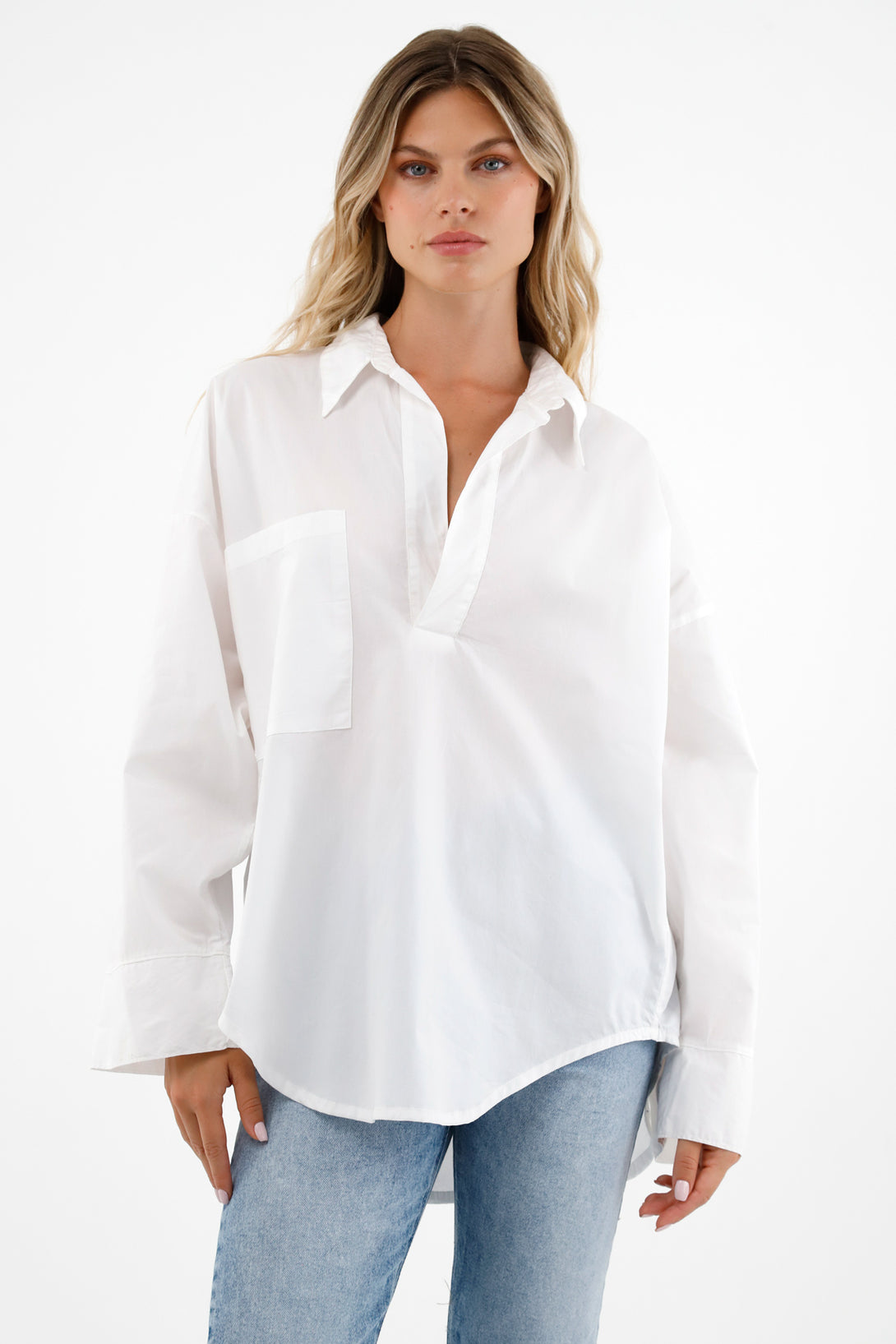 Camisa blanca en popelina para mujer