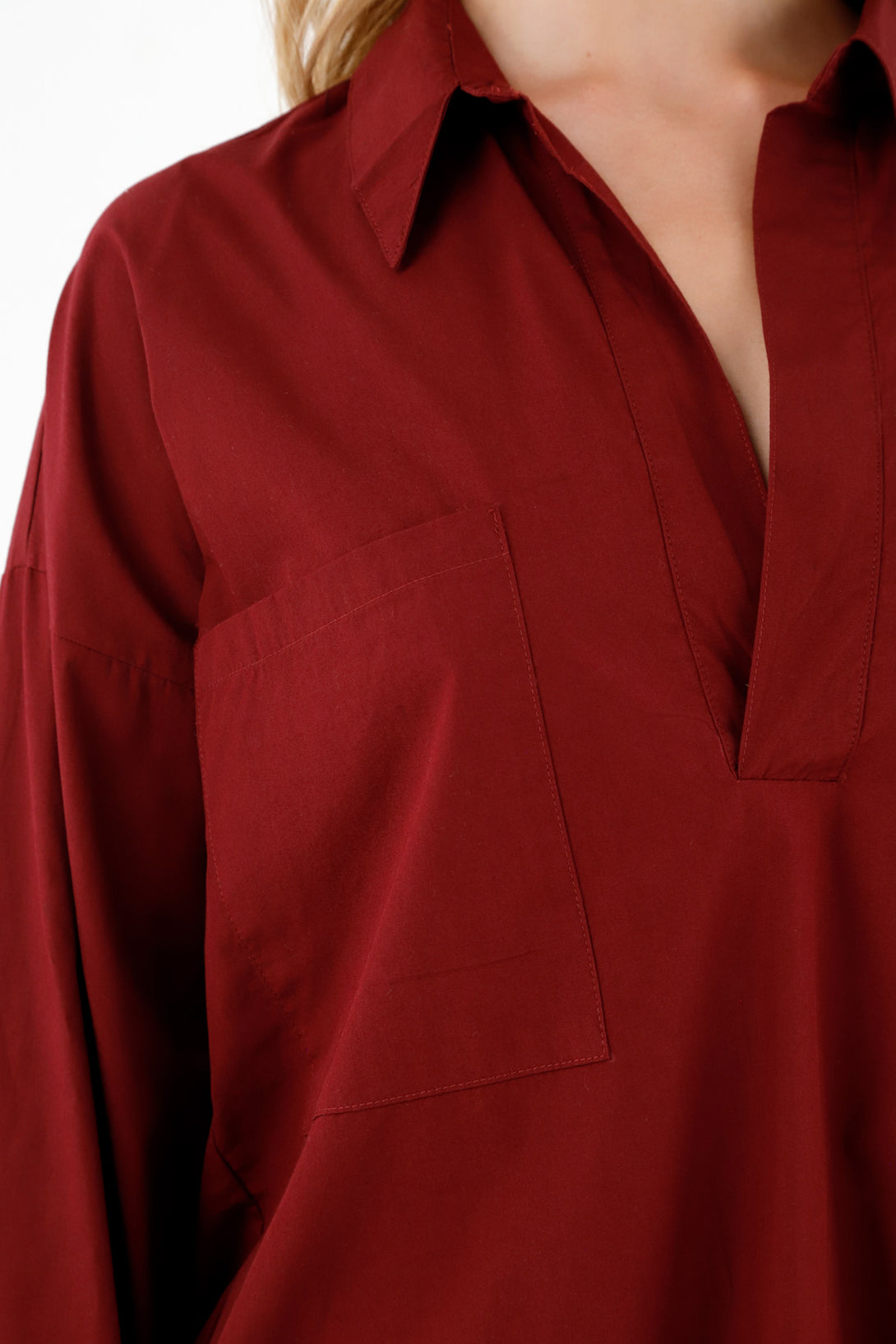 Women's Red Poplin Shirt