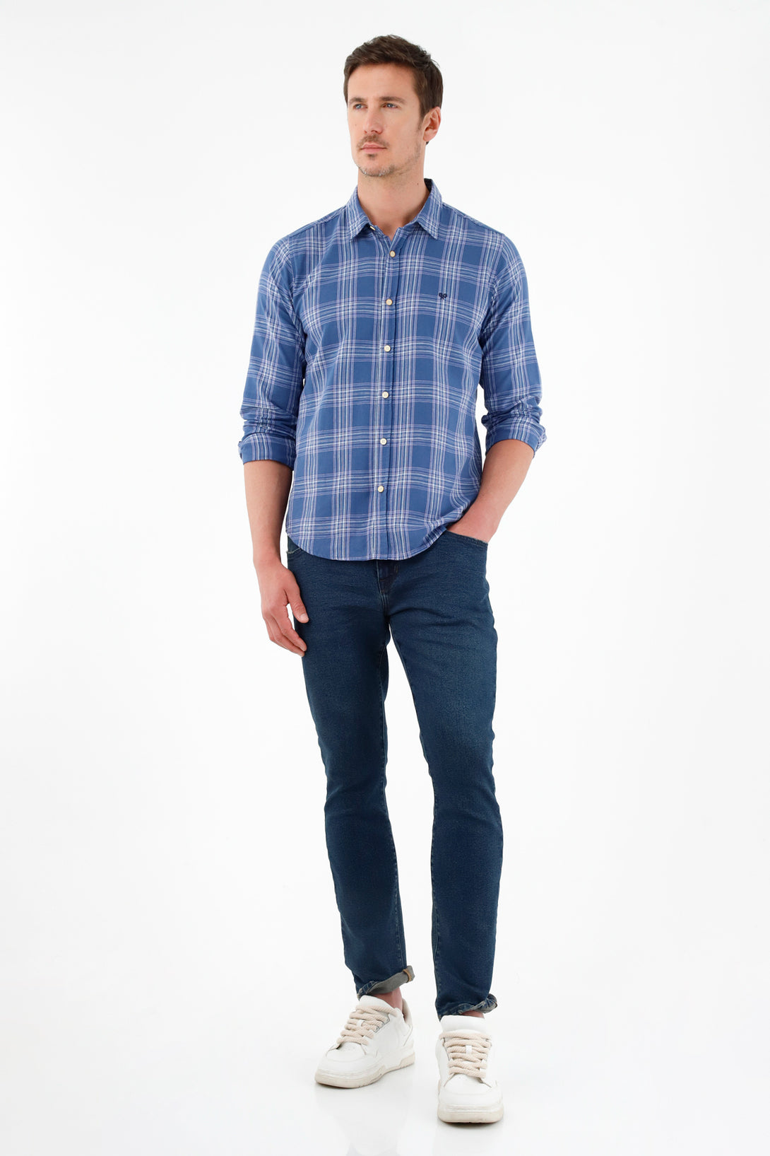 Men's Blue Plaid Design Shirt