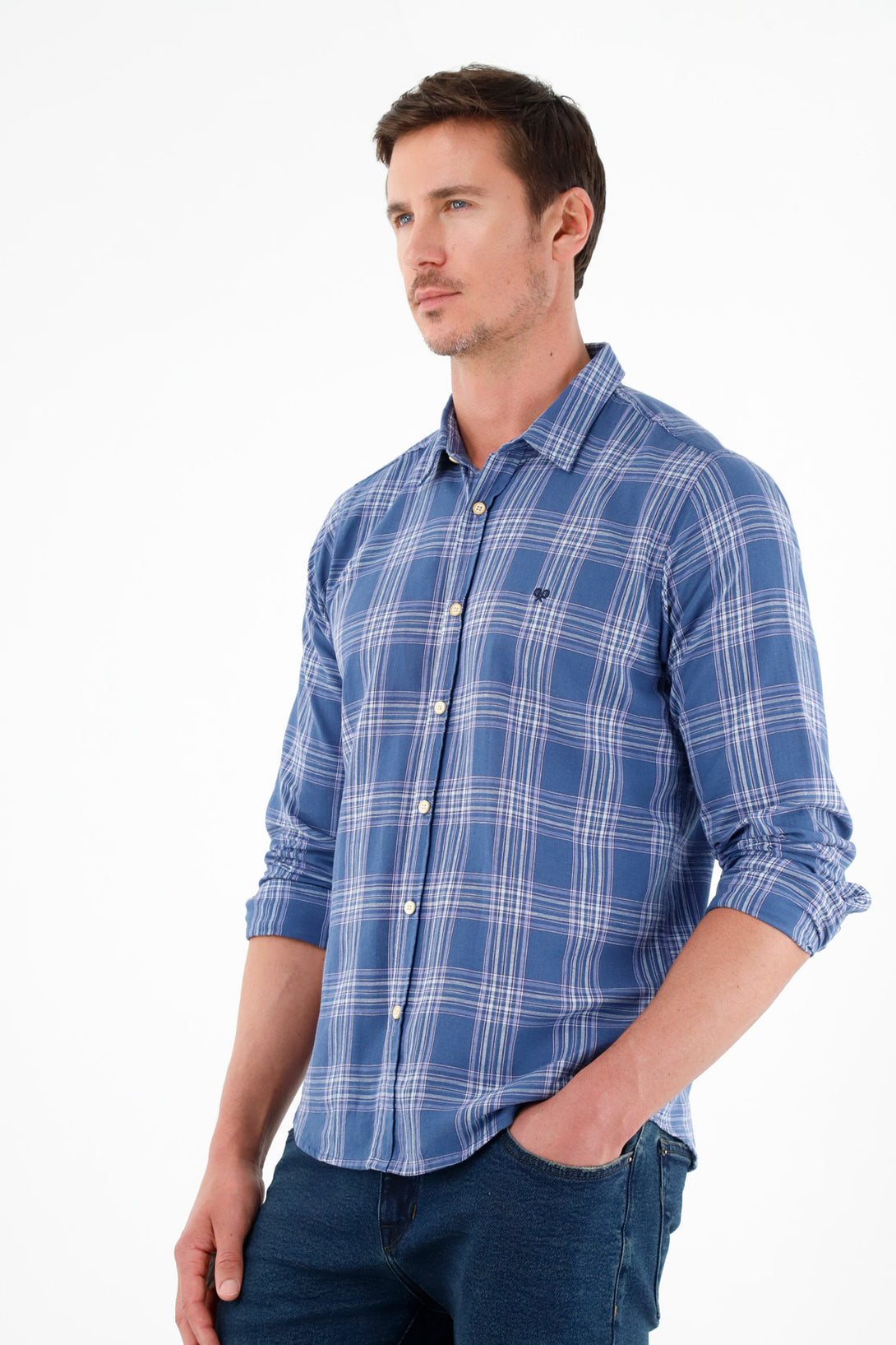 Men's Blue Plaid Design Shirt